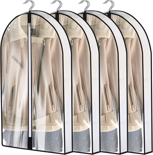 IBESTWIN 40" Clear Garment Suit Bag for Closet Storage and Travel (Set of 4) Hanging Clothes Cover with 4" Gussetes for Coats Sweaters Shirts Dress Costumes