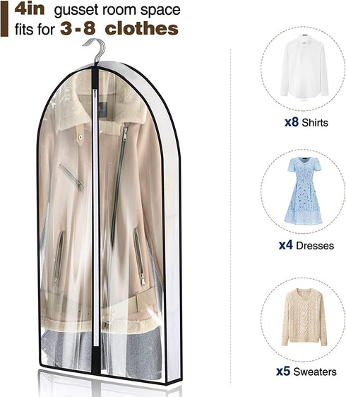IBESTWIN 40" Clear Garment Suit Bag for Closet Storage and Travel (Set of 4) Hanging Clothes Cover with 4" Gussetes for Coats Sweaters Shirts Dress Costumes