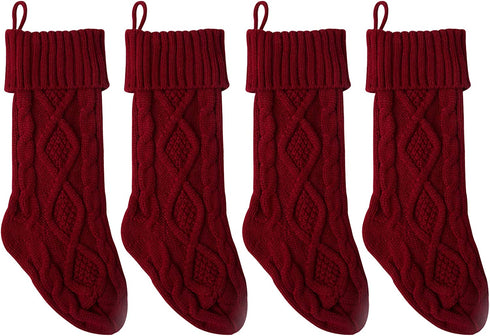 Kunyida 14" 4PCS Unique Burgundy Knit Christmas Stockings,Style2