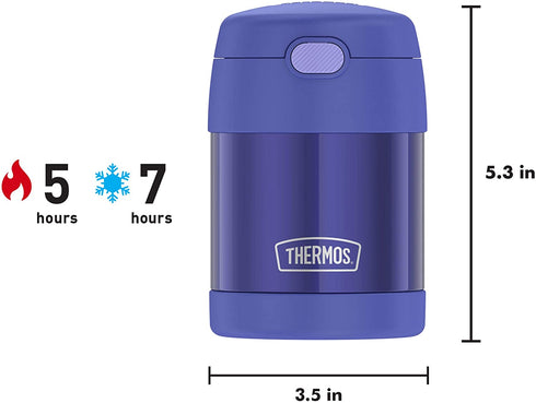 THERMOS FUNTAINER 10 Ounce Stainless Steel Vacuum Insulated Kids Food Jar with Folding Spoon, Purple
