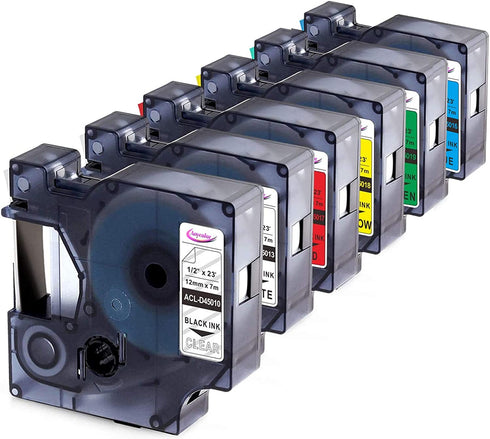 Anycolor 6-Pack Compatible Dymo D1 Label Tape 1/2" Replacement for DYMO Label Maker Refills D1 45013 45010 45016 45017 45018 45019 Label Cartridge Use for DYMO LabelManager 160 280 PnP 360D 210D 420P