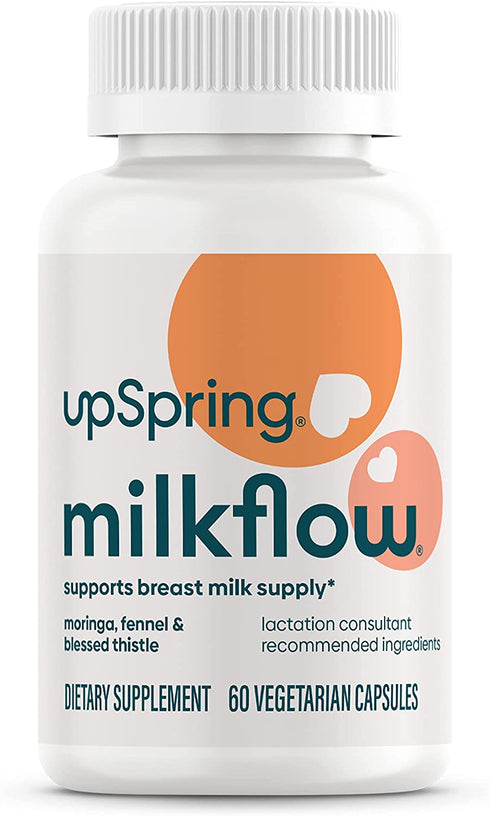 UpSpring Milkflow Breastfeeding Supplement Capsules with Moringa & Blessed Thistle | Fenugreek-Free | Lactation Supplement to Promote Healthy Breast Milk Supply | 60 Capsules