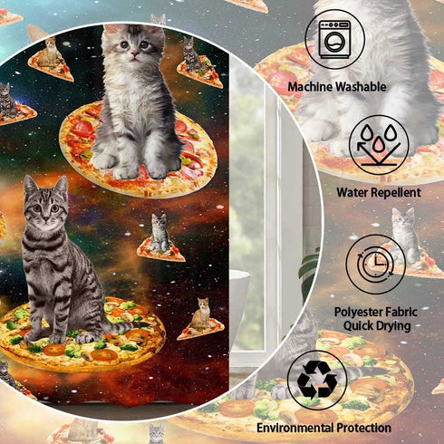 Cat Shower Curtain, Cool Galaxy Hilarious Cats Shower Curtain for Kids Bathroom, Fun Rainbow Pizza Bath Curtain Funny Alien Kitten cat Shower Curtain Set with Hooks Include, (72X72)