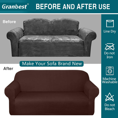Granbest Thick Sofa Covers for 3 Cushion Couch Stylish Pattern Couch Covers for Sofa Stretch Jacquard Sofa Slipcover for Living Room Dog Pet Furniture Protector (Large, Chocolate)
