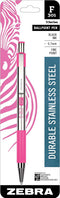 Zebra Pen F-301 Retractable Ballpoint Pen, Stainless Steel Barrel with BCA Pink Accents, Fine Point, 0.7mm, Black Ink, 1-Pack
