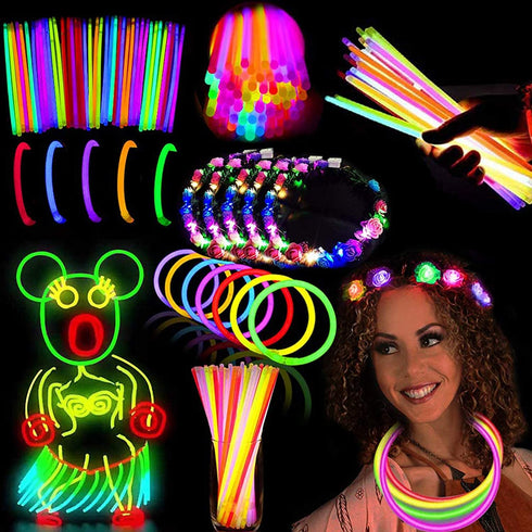 54 Pack Glow Sticks Party Pack Supplies Glow In The Dark-50 Glow Sticks Necklaces Bracelets Bulk 4 LED Light Up Flower Crowns Headpiece for Women Girls Wedding Birthday Carnival Party