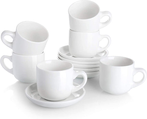 Teocera Porcelain Cappuccino Cups with Saucers - 6 Ounce for Coffee Drinks, Latte, Cafe Mocha, and Tea - Set of 6, Turquoise