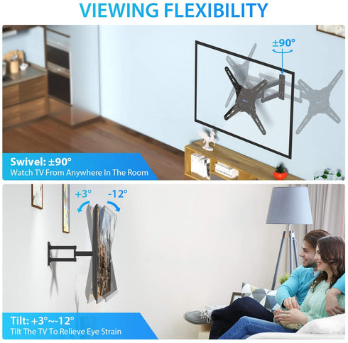 Full Motion TV Wall Mount Bracket, Articulating Arms Swivel Tilt Extension Rotation, Fits Most 26-55 Inch Flat Curved LED LCD OLED TVs, Max VESA 400x400mm Holds up to 88lbs by Pipishell