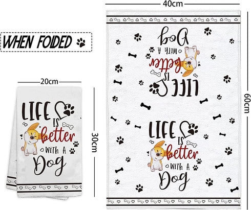 Hexagram Dog Kitchen Towels Decorative Set-Dog Lover Gifts for Women-Dog Lover Owners Mom Gifts-Housewarming Gift-Dog Hand Towels for Kitchen Set of 4-Cute Dish Towel-Tea Towel, Dog Kitchen Decor