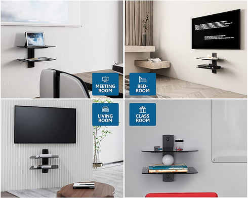 Fenge 2 Tiers Av Shelf Wall Mount Shelf Black Bracket Stand for AV Receiver Component Xbox Cable Boxes Gaming Systems
