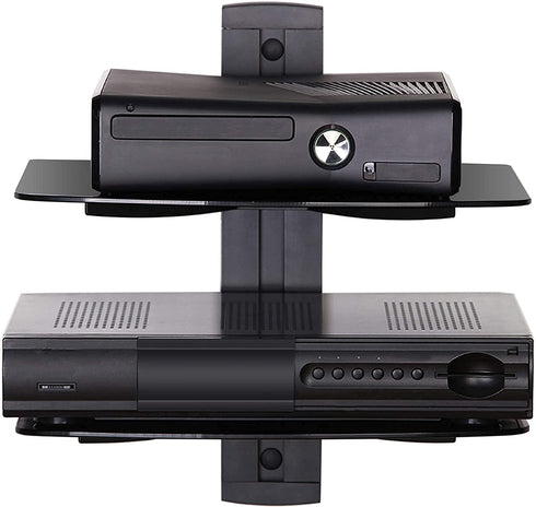 Fenge 2 Tiers Av Shelf Wall Mount Shelf Black Bracket Stand for AV Receiver Component Xbox Cable Boxes Gaming Systems