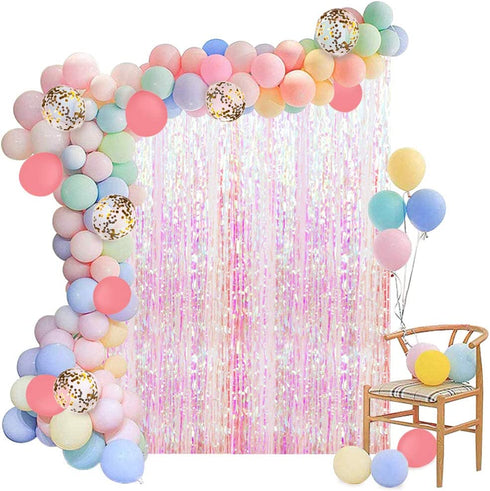Pastel Balloon Garland Kit 202Pcs Rainbow Macaron Balloons Arch Kit with White Foil Fringe Curtain for Birthday Party Baby Shower Decorations