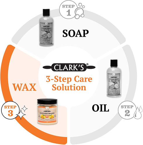 CLARK'S Cutting Board Finish Wax, Enriched with Lemon & Orange Oils ,Made with Natural Beeswax and Carnauba Wax,Butcher Block Wax, (6 ounces)