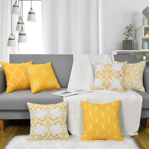 6 Pack Yellow Throw Pillow Covers Modern Decorative Throw Pillow Case Yellow Cushion Case for Room Bedroom Room Sofa Chair Car, Yellow and White, 18 x 18 Inch