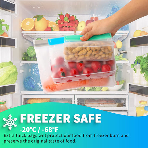 Reusable storage bags, Stand Up Reusable Freezer Bags, Reusable Sandwich Bags, Reusable Snack Bags, Reusable Gallon Bags, Reusable Food Storage Bags Silicone (16 Pack - 4 Gallon 6 Sandwich 6 Snack)