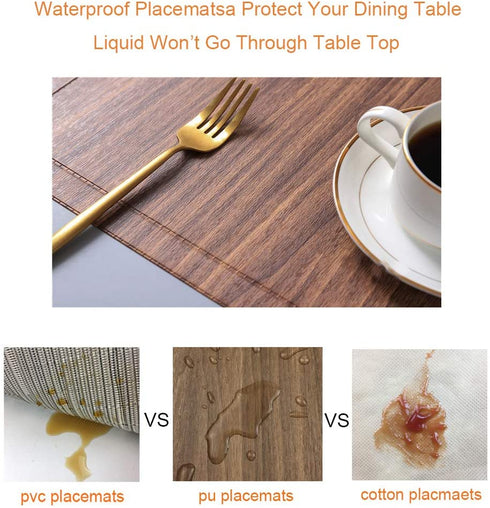 Red-A Dining Table Placemats Set of 6 Heat-Resistant Wipeable Table Mats for Kitchen Table Decoration Waterproof Vinyl Placemats Easy to Clean,Brown