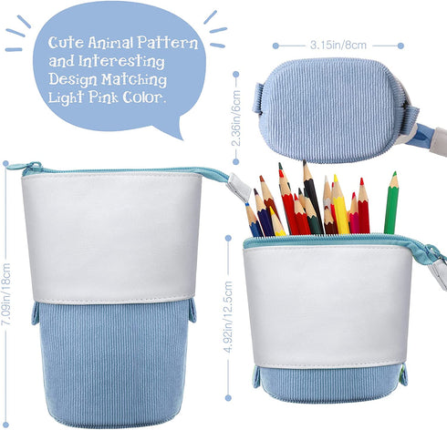 3 Pieces Telescopic Pencil Case Transformer Standing Stationery Pencil Holder Canvas Dual-Use Pop-up Stand Pencil Bags with Zipper for School Office College (Pink, Blue, Purplee)