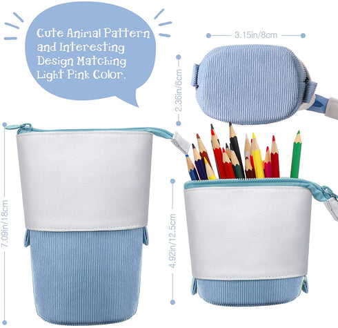 3 Pieces Telescopic Pencil Case Transformer Standing Stationery Pencil Holder Canvas Dual-Use Pop-up Stand Pencil Bags with Zipper for School Office College (Pink, Yellow, Blue)