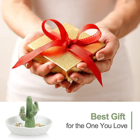 Ceramic Cactus Ring Holder Cactus Ring Dish for Jewelry Cactus Decor for Friend Sister Birthday Wedding Anniversary Bridal Engagement Christmas Gift for Women, Light Green