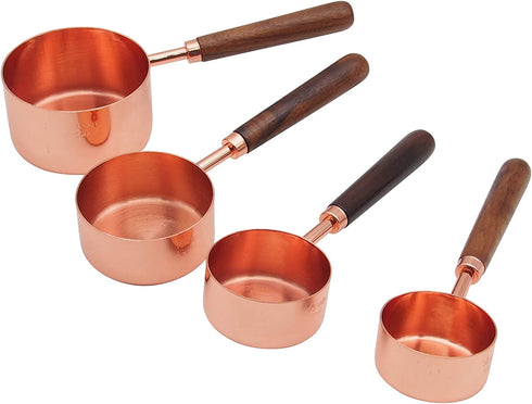 Measuring Cups Set, TeenGo Stainless Steel Copper Measuring Cups Set for Dry, Liquid Ingredients with Wooden Handle Used for Cooking & Baking