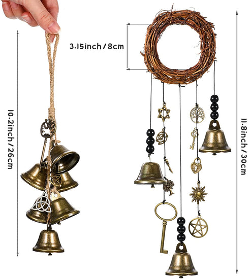 2 Pieces Witch Bells Protection Door Hangers Witch Wind Chimes Wreath Handmade Hanging Witch Bells Wiccan Magic Wind Chimes for Home Door Doorknob Witchcraft Decorations (Novel Style)