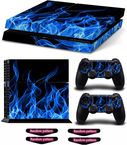 Decal Skin for Ps4, Whole Body Vinyl Sticker Cover for Playstation 4 Console and Controller (Include 4pcs Light Bar Stickers) (PS4, hot fire Blue)