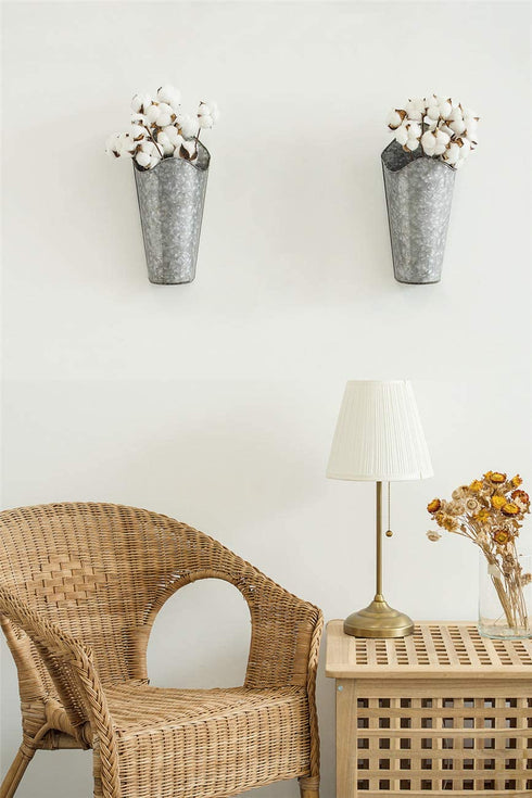 Mkono Galvanized Metal Wall Planter Farmhouse Wall Vase Planters Decor for Succulents or Herbs, Rustic Wall Hanging Planters Flowers Holder Country Rustic Home Wall Decor Set of 2, Silver, Small