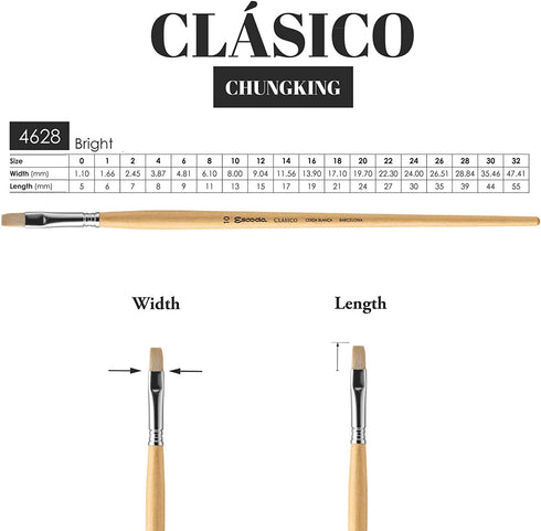 Escoda Clasico Series 4628 Long Handle Artist Oil & Acrylic Brush, Size 16, Bright