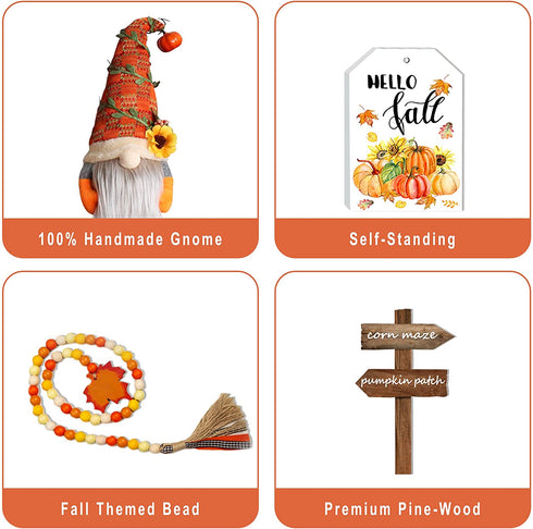 Fall Decor - Fall Tiered Tray Decor - Fall Plush Gnome - Fall Wood Bead Garland - Happy Fall Wooden Sign - Pumpkin Spice Corn Maze Sign - Rustic Farmhouse Home Autumn Thanksgiving Harvest Decor