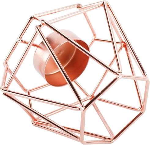 Homtone Metal Wire Tealight Candle Holders Centrepiece for Tables Decor,Gold Geometric Shape Holders for Living Room Bathroom Decorations,Set of 2 (Rose Gold)