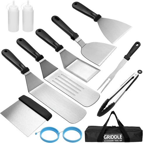 Flat Top Grill Griddle Accessories Set for Blackstone, Indoor Hibachi Metal Grill Spatula Set, Scraper Tool Griddle Accessory Utensils Kit for Men Outdoor Camping BBQ Tools