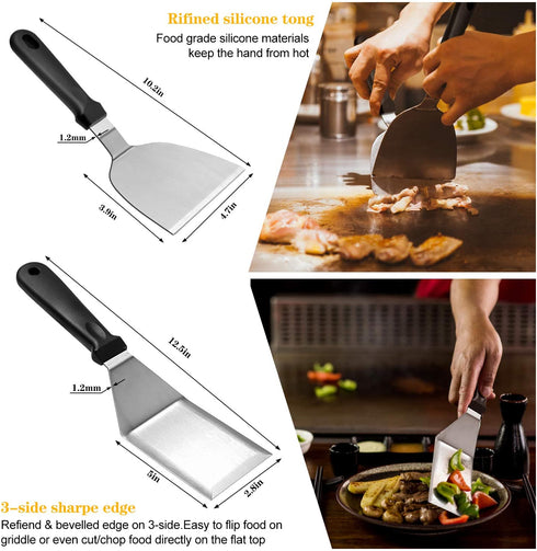 Flat Top Grill Griddle Accessories Set for Blackstone, Indoor Hibachi Metal Grill Spatula Set, Scraper Tool Griddle Accessory Utensils Kit for Men Outdoor Camping BBQ Tools