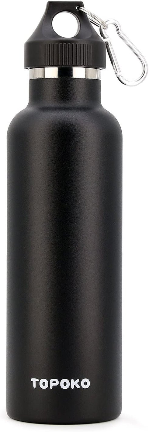 TOPOKO Colored Non-Rusty Stainless Steel Vacuum Water Bottle Double Wall Insulated Thermos, Sports Hike Travel, Leak Proof, BPA Free, 25 oz, Grey (Black)