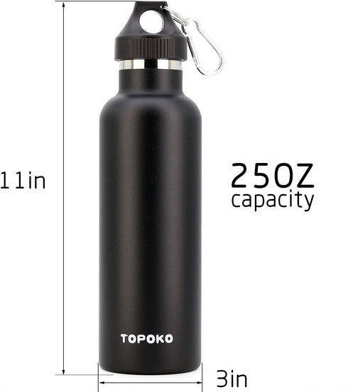 TOPOKO Colored Non-Rusty Stainless Steel Vacuum Water Bottle Double Wall Insulated Thermos, Sports Hike Travel, Leak Proof, BPA Free, 25 oz, Grey (Black)