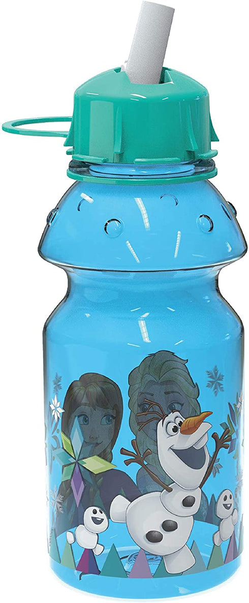 Zak Designs Disney 2 Plastic Push Button Action and Locking Lid Includes Portable Carry Loop, Leak-Proof Design is Perfect for Outdoor Sports, BPA-Free, 14oz, Frozen Water Bottle