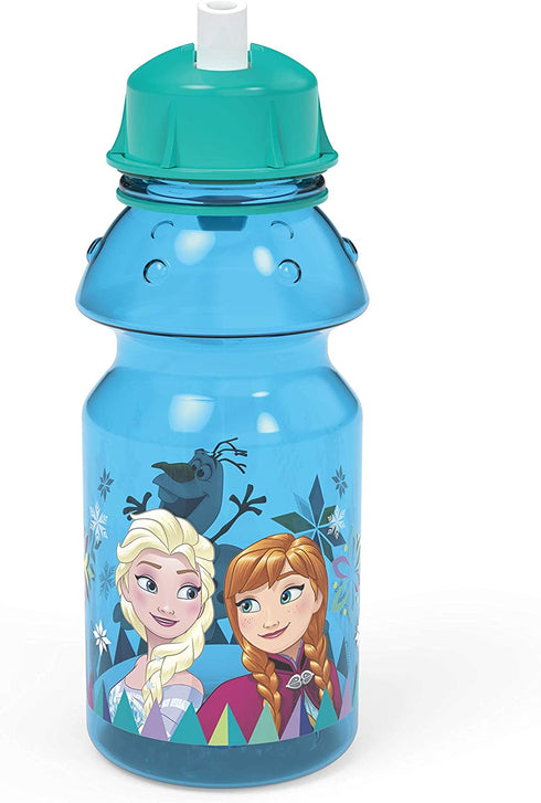 Zak Designs Disney 2 Plastic Push Button Action and Locking Lid Includes Portable Carry Loop, Leak-Proof Design is Perfect for Outdoor Sports, BPA-Free, 14oz, Frozen Water Bottle