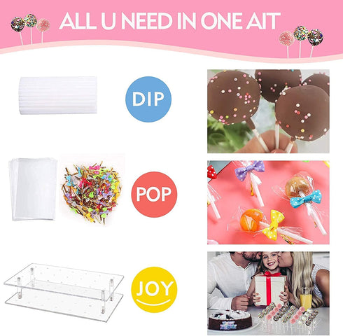302 Pcs Christmas Cake Pop Maker Kit,Subesty Cake Pop Baking Mold with 1 Acrylic Lollipop Holder,1 Silicone Mold Set,100 Pcs Clear Bags,100 Pcs Treat Sticks,100 Pcs Gold bow Ties