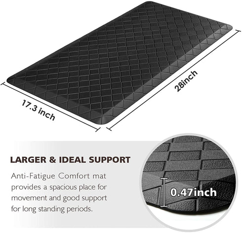 HappyTrends Kitchen Floor Mat Cushioned Anti-Fatigue Kitchen Rug,17.3"x 28",Thick Waterproof Non-Slip Kitchen Mats and Rugs Heavy Duty Ergonomic Comfort Rug for Kitchen,Floor,Office,Sink,Laundry,Black