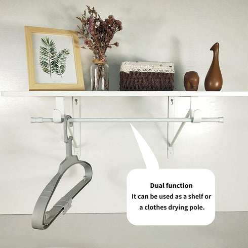 Kunzye 2 Pack of Heavy Duty Closet Shelf and Rod Bracket, White Closet Shelf Bracket with Rod Support Great for Both Shelf Storage and Closet Rod