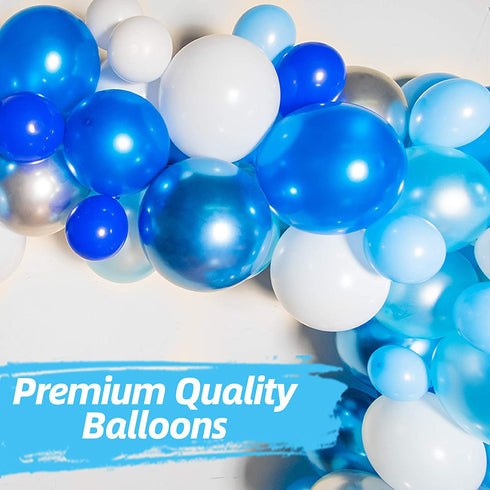 Bloonsy Blue Balloon Garland Kit | Balloon Arch Kit with Blue and White Balloons | 120 Pack | Silver Confetti, Navy Blue, Royal Blue Balloons | Blue & Silver Baby Shower Boy Party Decorations
