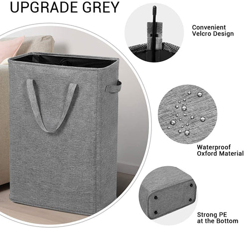 ZERO JET LAG Slim Laundry Hamper Handles Collapsible Laundry Basket Thin Dirty Clothes Basket Narrow Laundry Bag Foldable Dirty Hamper 45L (21 inches,Dark Grey)