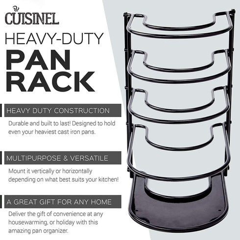 Heavy Duty Pan Organizer, 5 Tier Rack - Holds up to 50 LB - For Cast Iron Skillets, Griddles and Shallow Pots - Durable Steel Construction - Space Saving Kitchen Cabinet Storage - No Assembly Required