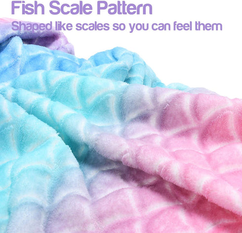 Catalonia Kids Mermaid Tail Blanket, Super Soft Plush Flannel Sleeping Snuggle Blanket for Teen Girls, Rainbow Ombre, Fish Scale Pattern, Gift Idea