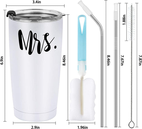 Cpskup Mrs and Mrs Travel Tumbler Set, Lesbian Couple Gifts for Women, Engagement Wedding Valentine™s Day LGBT Gifts for Girlfriend Wife Fiancée, 20 Oz Stainless Steel Travel Tumbler with Lids, White