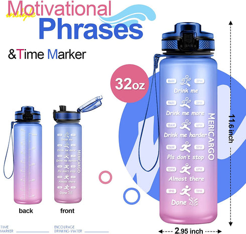 32oz Water Bottle with Time Marker, MERICARGO BPA Free Leakproof Tritan Reusable Water Jug to Ensure You Drink Enough Water Daily for Fitness, Gym, Outdoor Sports