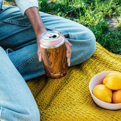 S'well Stainless Steel Chiller Triple-Layered Vacuum-Insulated Keeps Drinks Cool and Hot for Longer-Dishwasher-Safe BPA-Free for Travel, 12oz Cans and Bottles, Teakwood