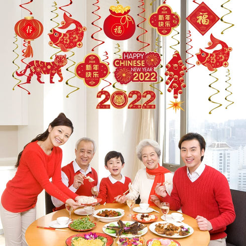 Littleloverly Happy Chinese New Year Decorations 2022 Hanging Swirls Decorations - Year of the Tiger New Year 2022 Chinese Spring Festival Party Supplies