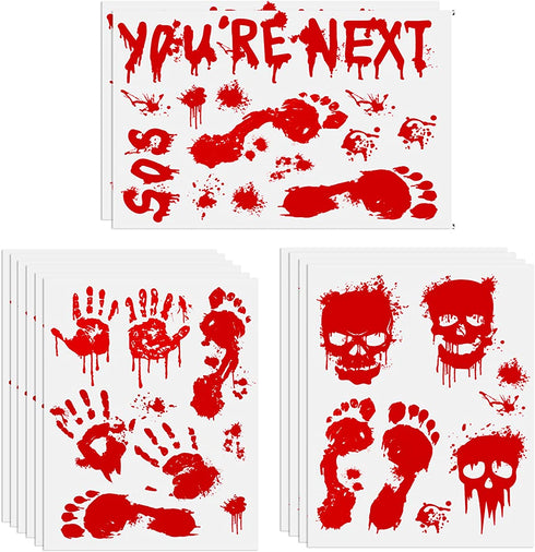 Halloween Decorations 112PCS Halloween Window Clings, 12 Sheets Bloody Handprint Footprint Skull Blood Decor Floor Clings, Spooky Window Stickers Decal for Haunted House Halloween Party Decorations
