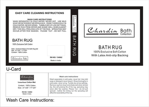 Chardin Home Cordural Stripes Bath Mat, Set of 2 Bath Rugs (17 Inches x24 Inches & 21 Inches x34 Inches) | Non Slip Bathroom Rug, Machine Washable, Plush, Highly Absorbent | Mint Green & Grey