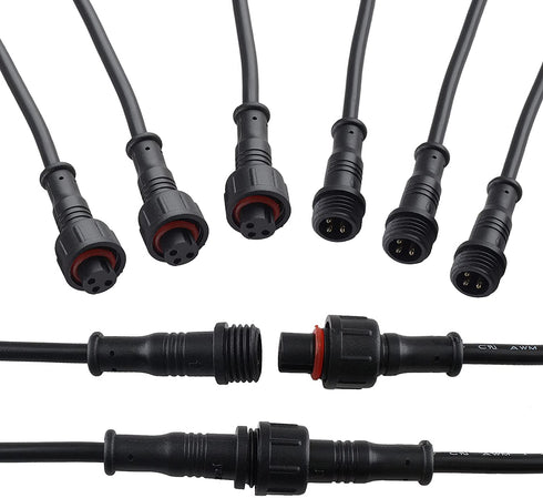Augiimor 5 Pairs 3 Pin Waterproof Electrical Connector Pigtail Plastics Waterproof IP65 Male Female Connection Cable (3 Pin, Big Size)